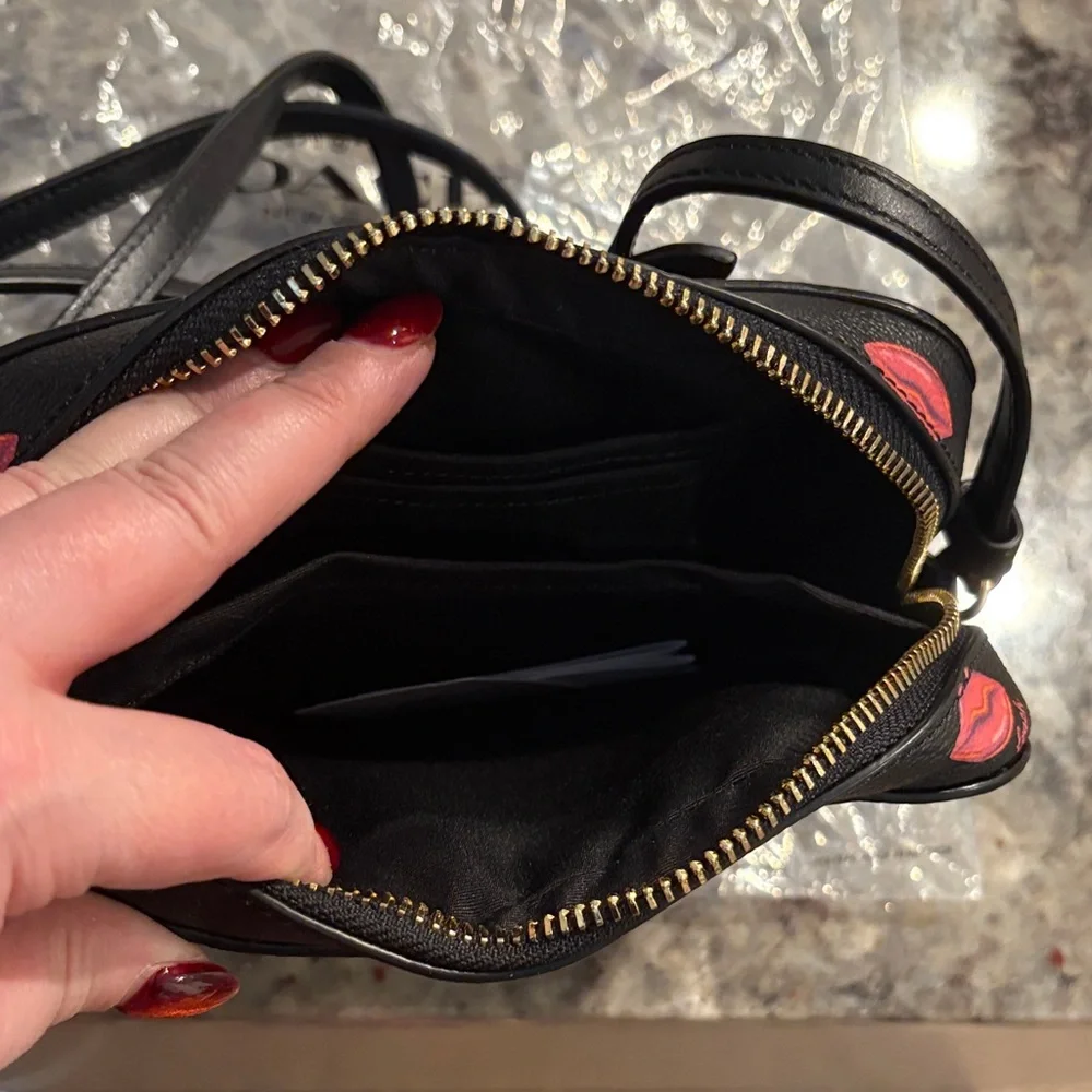 Coach Black Crossbody Bag with Pink Lip Prints - Picture 7 of 8